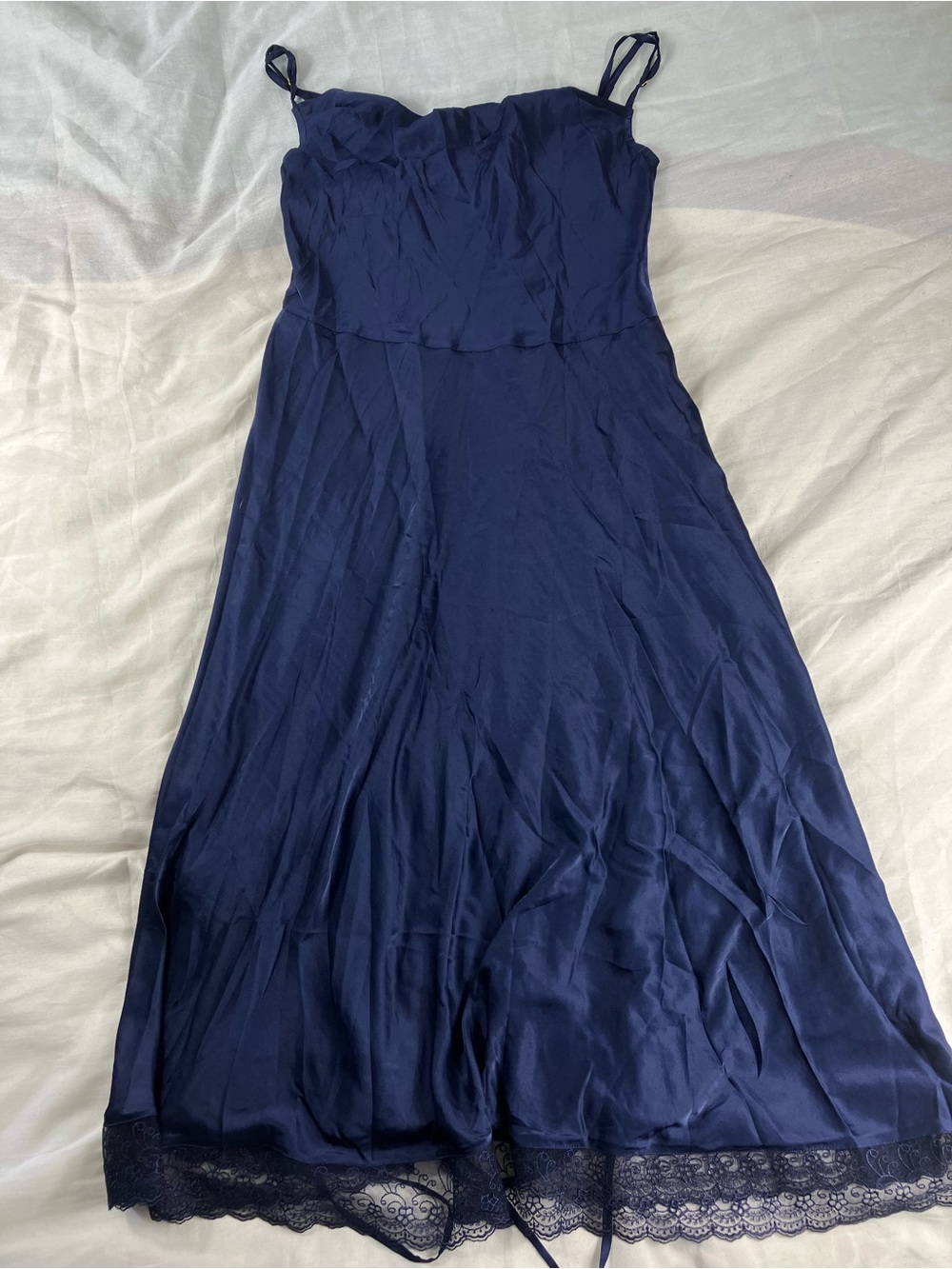 Marbl Apparel Blue Satin Lace Fringe Dress